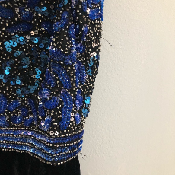 Basix Black Label Velvet Gown with Blue Beaded Top - Picture 7 of 8